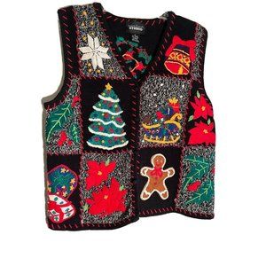 Vintage Design Studio Ugly Christmas Sweater Vest Medium Very Detailed